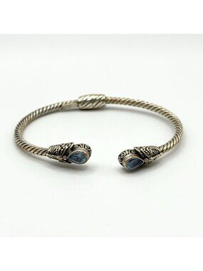 Novica Sterling Silver 925 Twisted Cuff Bracelet With Blue Topaz Hndmade